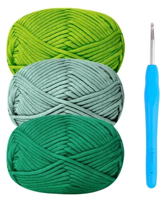Produktbild von Häkelgarn Baumwolle-Nylon-Mischung 3 x 50g mit Häkelnadel 4mm Grün