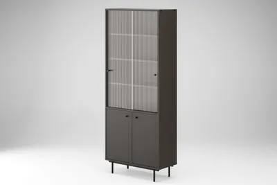 Produktbild von Vitrine Elegante, moderne, stilvolle Vitrine mit Glastüren ARROCCO (Metallbeine) B:80/H:195/T:35, Farbe: schwarz