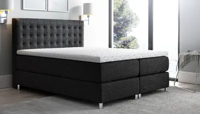 Obrázok produktu pre Vysoká čalúnená posteľ boxspring Luca čierna 160 + topper zdarma