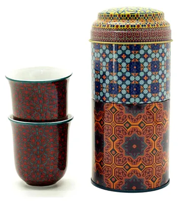 Produktbild von Geschenkset 2 in 1 Metalldosen mit 2 x 90 ml Porzellan Espressotassen