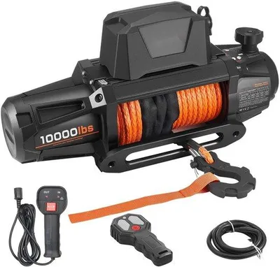 Zdjęcie produktu dla Wciągarka elektryczna – wciągarka samochodowa 12 V – siła uciągu 4500 kg – lina syntetyczna Ø 8,9 mm x 27,4 m – pilot zdalnego sterowania radiowego i przewodowego – IP67 – do samochodów terenowych, przyczep i łodzi