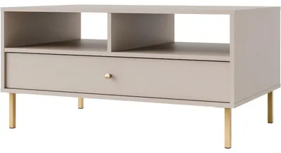 Produktbild von Couchtisch KYOTO sandbeige, 100 cm breit, 65 cm tief, 50 cm hoch, mit goldenen Metallfüßen