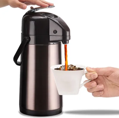 Produktbild von Kaffeekaraffe 2,2L mit Doppelpumpe, 316 Edelstahl Thermokanne für heiße & kalte Getränke, Lazy Susan Boden, 24h Warmhaltefunktion