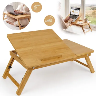 Produktbild von Laptoptisch, Verstellbarer Computertisch als Knietisch und Betttisch, Notebooktisch aus Holz