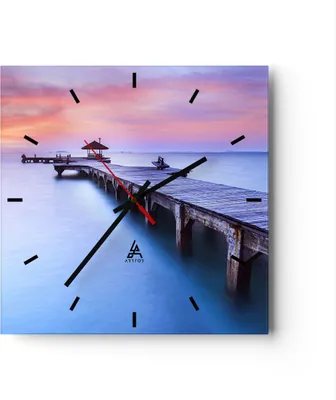 Produktbild von Wanduhr - Quadrat - Glasuhr - Strand Wasser Meer Urlaub - 30x30cm - Schleichendes Uhrwerk - Lautlos - zum Aufhängen bereit - Dekoration Modern - Wanddekoration aus Glas - C3AC30x30-2450