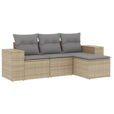 Produktbild von vidaXL 4-tlg. Garten-Sofagarnitur mit Kissen Beige Poly Rattan