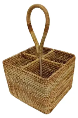 Image de Panier de rangement tressé avec poignée et compartiment