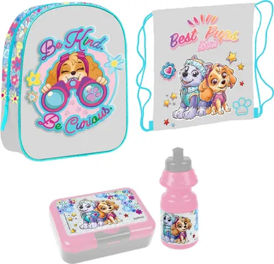Produktbild von Mädchen Kinder Rucksack Set 4tlg. Paw Patrol GRAU-ROSA für Krippe Kindergarten Freizeit
