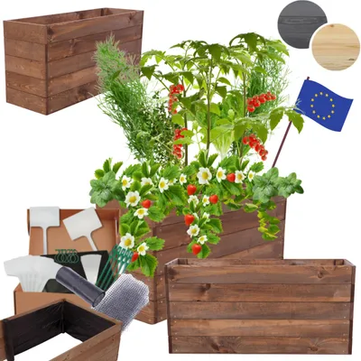 Produktbild von MODO24 Hochbeet Holz, Pflanzkasten, Massivholz, Kiefer, Kräuterbeet, Blumenkasten, Garten, Terrasse, 45x93x30 cm, Braun, ZP06
