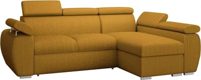 Produktbild von MIRJAN24 Ecksofa Boston Mini Premium Cord mit Bettkasten und Schlaffunktion, Einstellbare Kopfstützen, L-Form (Farbe: Poso 01, Seite: Rechts 2R+LC)