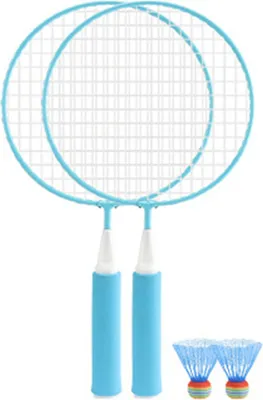 Produktbild von Kinder-Badmintonschläger-Set, großes Netz, weicher, rutschfester Griff, bequemer Griff, Kinderschläger mit 2 Bällen, Blau