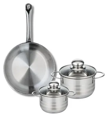 3-teiliges Pannenset: Bratpfanne 24 cm, Kochtöpfe 12 und 14 cm, Edelstahl