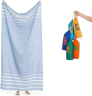 Produktbild von DigiRigi® Hamamtuch XXL 100 x 200 cm – Reise- & Strandtuch aus 100% Baumwolle, leicht, schnelltrocknend, hellblau, Sauna- & Badetuch