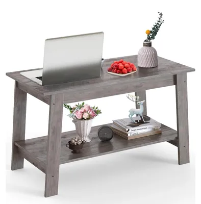 Image de Table basse pour salon - Table rectangulaire avec tablette - Plateau en MDF - Design moderne et minimaliste - Montage facile - Sans roulettes - Gris