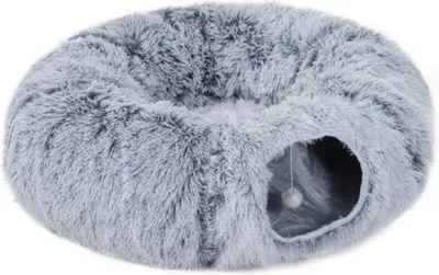 Productafbeelding van Kattentunnel, pluche stof, kussen, opvouwbaar, metalen frame, kattenhol, lichtgrijs