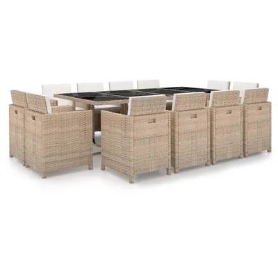 Image de The Living Store Ensemble de jardin 13 pièces avec coussins Poly Rattan Beige