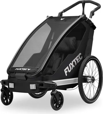 Produktbild von FUXTEC Fahrradanhänger FX-FA1S | Einsitzer faltbar mit Schiebegriff & Kupplung | Regenschutz | Sicherheitsfahne | 5-Punkt-Gurt | max. Zuladung 35kg Schwarz