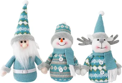 Productafbeelding van Blau kerstdecoratie set van pluche – 3-delig: Kerstman, sneeuwpop en rendier, winterse kerstdecoraties, blauw