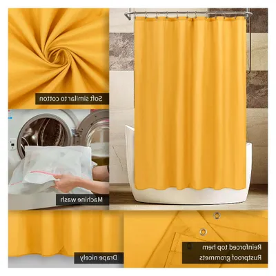 Produktbild von Gelber Duschvorhang oder Liner mit 3 Magneten, weicher Stoff für Badezimmer, leicht und maschinenwaschbar, Standardgröße 183 x 183 cm, Senfgelb