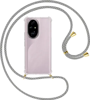 Produktbild von Handykette Backcover-Schutzhülle mit Band (Metall goldfarben) für Honor 200 Pro - weiß/grau kariert