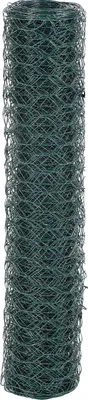 A roll of green wire mesh fencing.