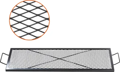 Obrázok produktu pre VEVOR 1110 x 380 x 25 mm X-Marks grilovací rošt na ohnisko, obdĺžnikový grilovací rošt, oceľový grilovací rošt na táborák s rukoväťou, prenosný kempingový riad na vonkajšie párty, čierny