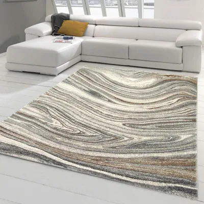 Zdjęcie produktu dla Nowoczesny designerski dywan do salonu - płynny marmur beżowo-szary rozmiar - 120 x 170 cm