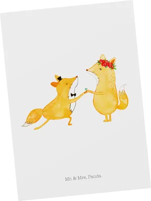 Produktbild von Mr. & Mrs. Panda Postkarte Füchse Hochzeit - Weiß - Geschenk, Grußkarte, Ansichtskarte, Postkarten, Ansichtskarten, Hochzeitskarte, Fotokarte
