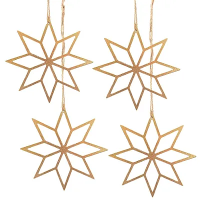 Produktbild von Goldene Sterne Anhänger 13 cm 4er-Set Filigrane Weihnachtsanhänger aus Metall, edle Weihnachtsdeko zum Aufhängen