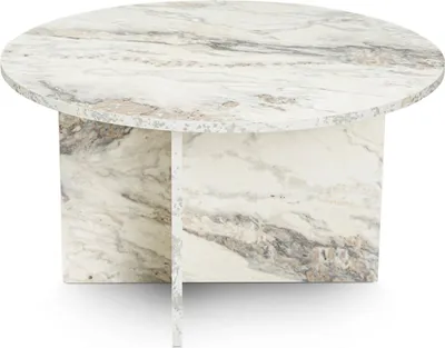 Immagine prodotto di Dmora Tavolino da Salotto Tamlin 80x80x45h cm Bianco Fantasia, Portariviste Forma Rotonda