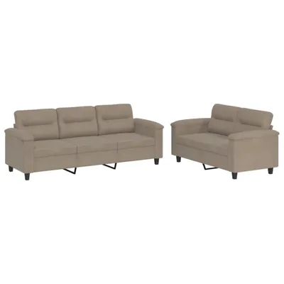 Image de vidaXL Ensemble de canapés 2 pièces avec coussins Taupe microfibre tissée