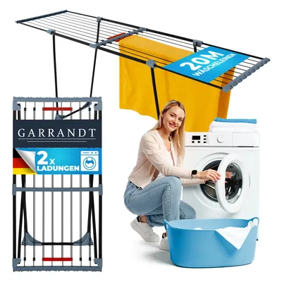 Produktbild von GARRANDT Black Edition Teleskop-Flügelwäscheständer – 20 m Trockenlänge, mit Rollen & dicken Stangen, ausziehbar