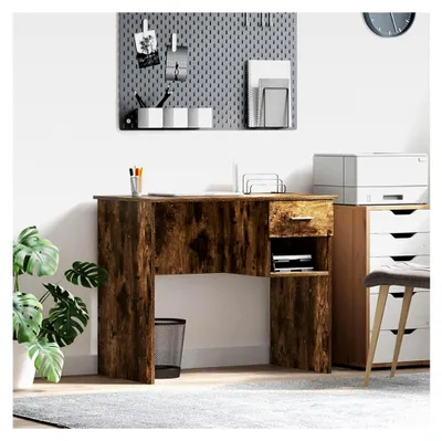 Produktbild von Schreibtisch mit Stauraum, geräucherte Eiche, 90 x 49,5 x 75 cm, Holzwerkstoff