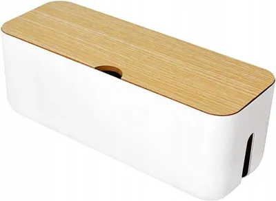 Produktbild von Kabelmanagement-Box mit Holzdeckel, weiß, 30 cm