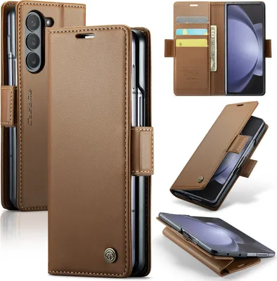 Image de Etui pour Samsung Galaxy Z Fold 5, Carte RFID Blocking, Etui en cuir avec fonction Stand Marron