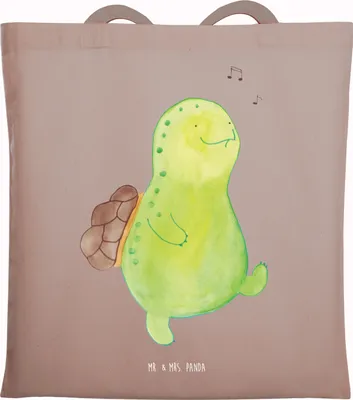 Produktbild von Mr. & Mrs. Panda Tote Bag Schildkröte Pfeifen - Braun Pastell - Geschenk, Tasche, Schildkröten, Lebensfreude, Jutebeutel, Laptoptasche, festivaltasche, Einkaufstasche