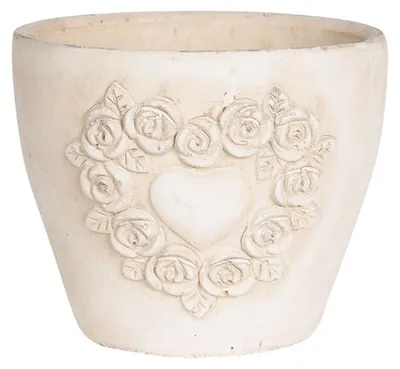 Produktbild von Clayre & Eef 6TE0278M Blumentopf 17x17x15 cm Weiß Terrakotta Rosen Rund