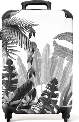 Obrázok produktu pre NoBoringSuitcases.com® Kufr Príručná batožina Kufr na kolieskach Malý cestovný kufor na 4 kolieskach - Vintage - Jungle - Leaves - Plants - Black and white - Cabin Size < 55x40x23 cm & 55x40x20 cm - Foto kufor - Príručný kufor - Palubná batožinaPríručná batožina Kufrík 55x35x20 cm, 36L,