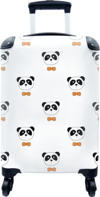 Produktbild von MuchoWow® Koffer Handgepäck Trolley Rollkoffer Kleine Reisekoffer mit 4 Rollen - Panda - Schwarz - Weiß - Muster - Cabin Size < 55x40x23 cm & 55x40x20 cm - Fotokoffer - Kabinenkoffer - Boardgepäck - Reise-Box - Reisekoffer - Reisegepäck - Koffer mit Bild - Trolley für Kinder