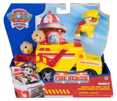 Produktbild von Paw Patrol Fire Rescue - Rubbles Rettungs-Truck (mit Schaufel und Geschossen sowie Rubble Hundefigur)