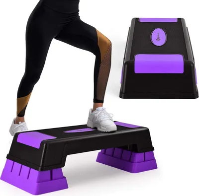 Produktbild von COSTWAY Höhenverstellbarer Aerobic Stepper mit 3 Stufen 12 / 17 / 22cm Steppbrett 150kg belastbar Stepbench Fitness Stepper Lila