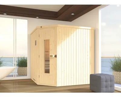 Obrázek produktu pro sauna z masivního dřeva Weka Varberg HT vel.3 vč. 7,5kWkamen a digitálního ovládání se dřevěnými dveřmi a tepelně izolačním sklem
