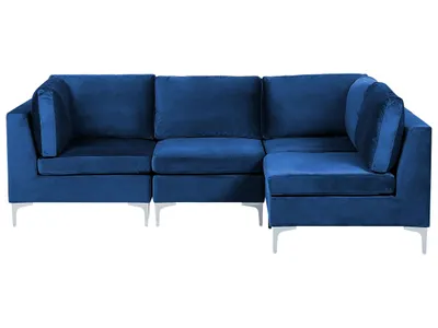 Produktbild von BELIANI Modulares Ecksofa linksseitig Blau Polsterbezug aus Samtstoff 4-Sitzer mit Metallgestell Silber Wohnzimmer Salon Möbel