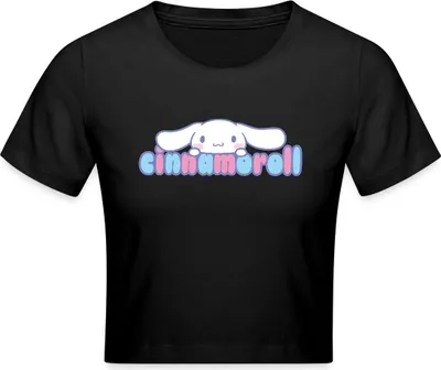 Produktbild von Spreadshirt Cinnamoroll Guckt Über Schriftzug Crop Top, XL, Schwarz