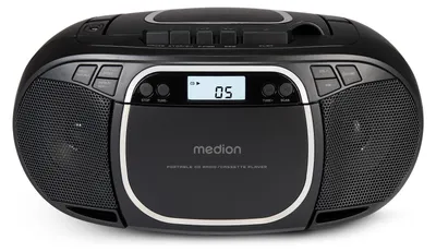 Produktbild von MEDION E66476 Stereo Sound System (Boombox, CD-Player, MP3, Kassette, tragbarer Kassettenspieler für Kinder, UKW Radio, AUX, Kopfhörer, Netz & Batterie) schwarz