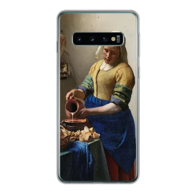 Produktbild von MuchoWow® Handyhülle Schutzhülle Hülle für Samsung Galaxy S10 Das Milchmädchen - Gemälde von Johannes Vermeer Silikon Softcase Handy Hülle - Handytasche