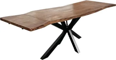 Produktbild von Baumkantentisch Akazie nougatfarben 200 (300) x 100 cm Ansteckplatten Spider-Gestell schwarz JANOSH