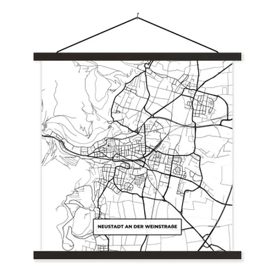 Produktbild von MuchoWow® Textilposter Neustadt an der Weinstraße - Karte - Stadtplan 60x60 cm mit schwarzem Rahmen - Posteraufhänger