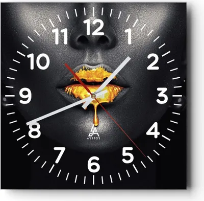 Produktbild von Wanduhr - Quadrat - Glasuhr - Gold Mund Schwarz - 30x30cm - Schleichendes Uhrwerk - Lautlos - zum Aufhängen bereit - Dekoration Modern - Wanddekoration aus Glas - C4AC30x30-4460