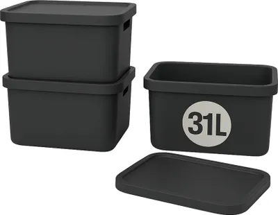 Produktbild von Plastard Boxen 31 L, 3er-Set, stapelbar, BPA-frei, Anthrazit, mit Deckel